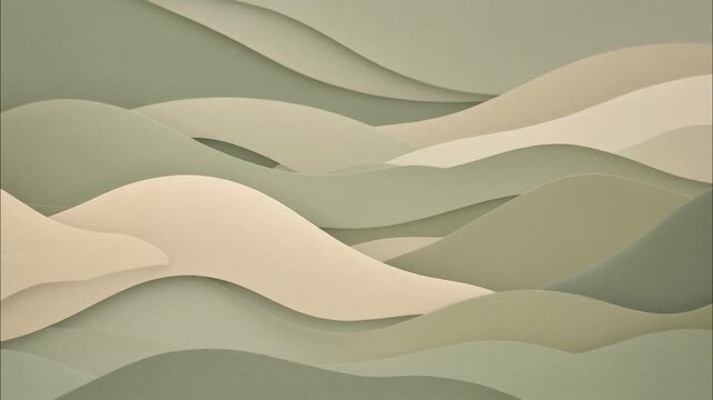 Paper cut wave animation creating elegant olive green flowing layers for modern design presentation backdrop