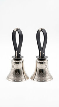 Pair Of Silver Musical Handbells With Leather Straps
