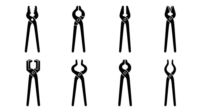 Black and white pliers icon set