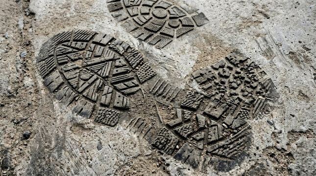 Rugged Boot Prints Impressed on Gritty Concrete Surface Textured Sole Detail