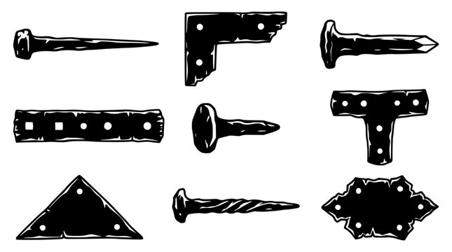 Black metal fasteners and brackets collection