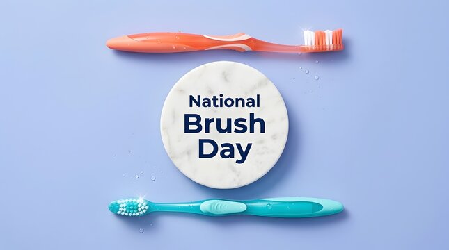 National Brush Day text on marble disc with orange and teal