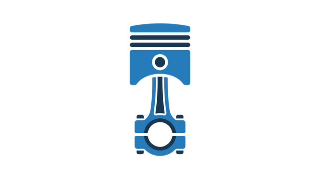 Blue engine piston vector symbol graphic for automotive maintenance and machinery repair industry concepts