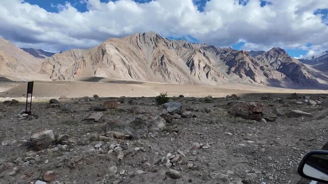 driving through the roads of Ladakh in the Indian Himalayas