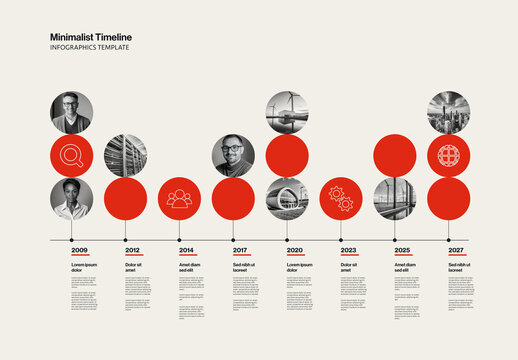 Minimalist Timeline Infographic Template with Circle Elements and Photos