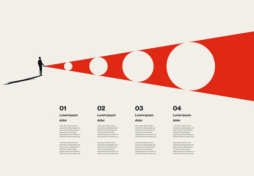 Business Process Steps Infographic Template with Flashlight Minimal Illustration