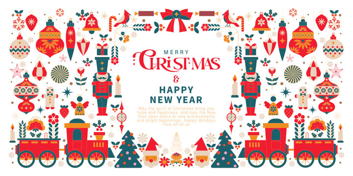 Luxury Merry Christmas and Happy New Year with decorations elements. for card, banner, background.