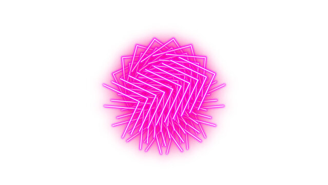 Abstract starburst shape formed by pink glowing intersecting lines on white background with radiating geometric pattern