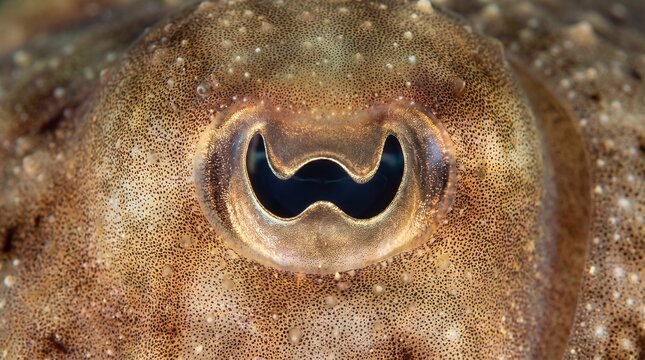 Extreme Close Up of Cuttlefish Eye With Wavy W Shaped Pupil