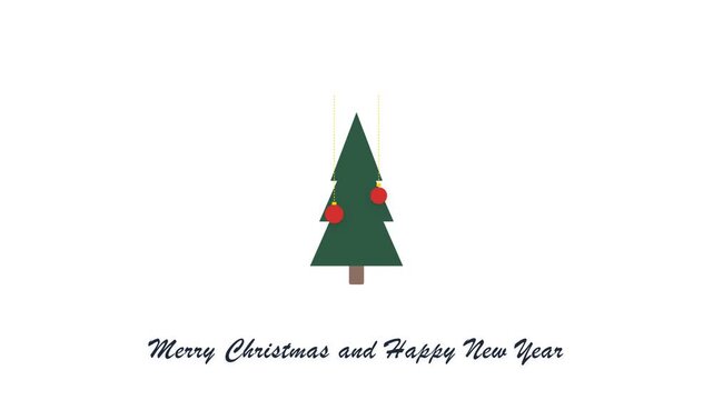 Minimalist Christmas tree with festive ornaments and holiday greeting text