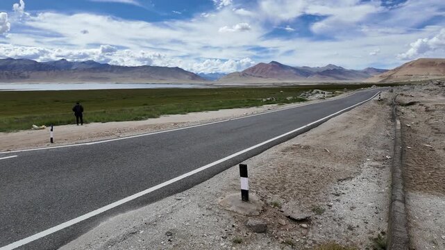 driving through the roads of Ladakh in the Indian Himalayas