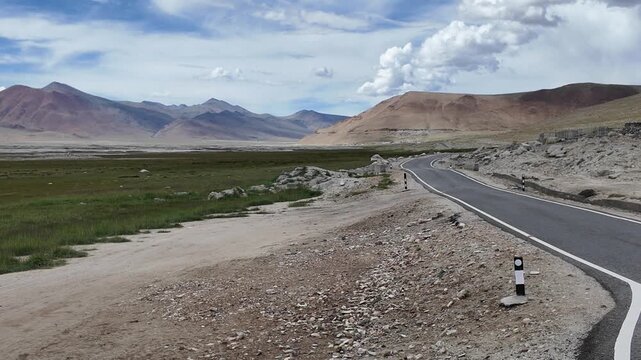 driving through the roads of Ladakh in the Indian Himalayas