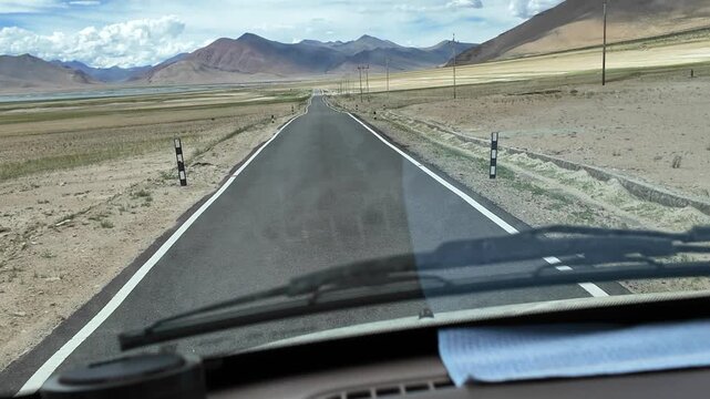 driving through the roads of Ladakh in the Indian Himalayas