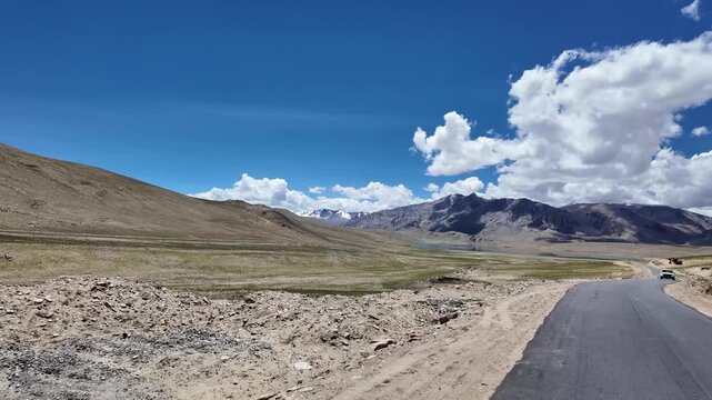 driving through the roads of Ladakh in the Indian Himalayas