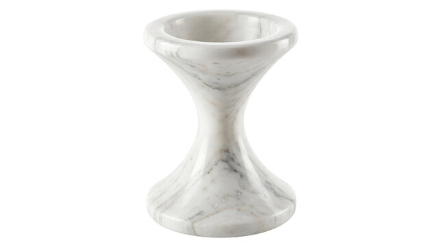 Hourglass vase, distinctive hourglass-shaped vase carved from solid natural white marble with a very narrow pinched central waist, broad flared circular upper opening and equally flared lower