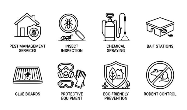 Professional Pest Management and Extermination Line Icons