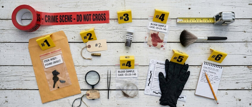 Forensic Crime Scene Investigation Kit Evidence Collection Tools Markers Tape Blood Samples Magnifying Glass