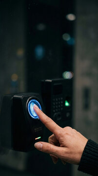 Fingerprint scanner access control for secure entry biometric identification technology concept