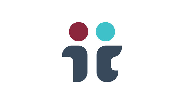Minimalist corporate logo featuring two abstract human figures in vibrant modern graphic design style