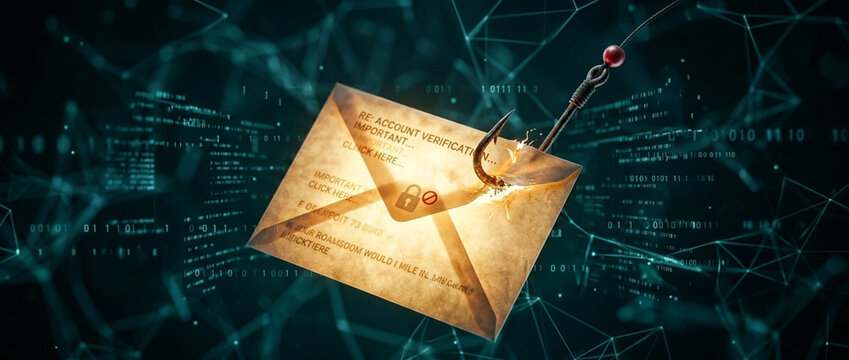 Cybersecurity Threat Phishing Email Hooked on Digital Network Background