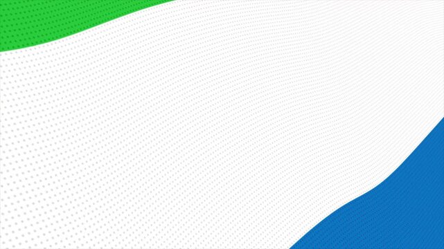 Flag of Sierra Leone waving slowly in the foreground and moving upward.