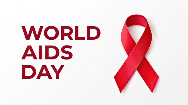 World aids day awareness ribbon and text on a clean white background