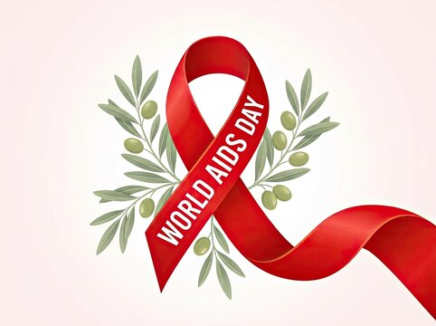 World aids day awareness ribbon with olive branch symbolizing hope and solidarity