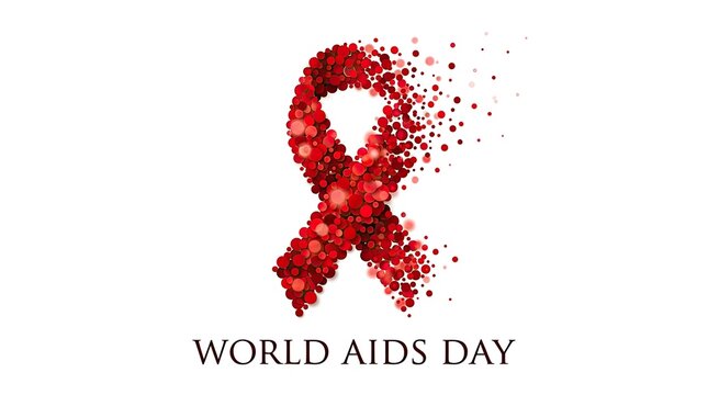 Red ribbon awareness symbol for world aids day with dissolving particle effect