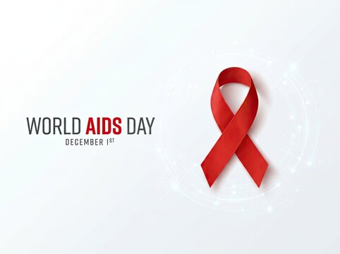 World aids day awareness ribbon with text on a clean white background