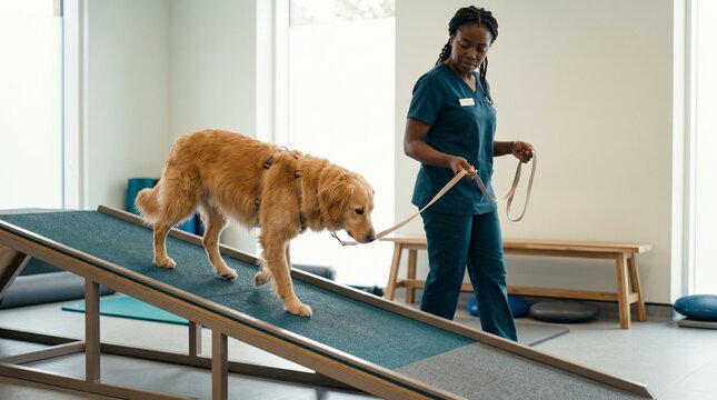 Dog practices controlled ramp work after surgery