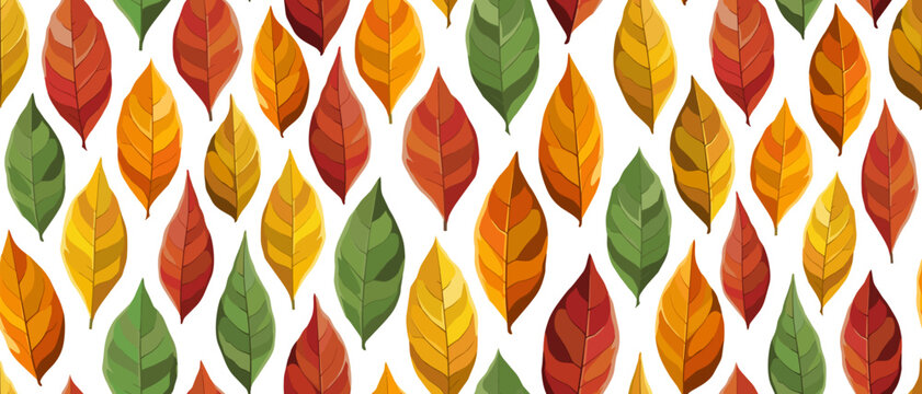 Autumn seamless pattern with colorful yellow,red, green fall leaves on white background. design background greeting cards and invitations to the seasonal autumn holiday, thanksgiving and Halloween.