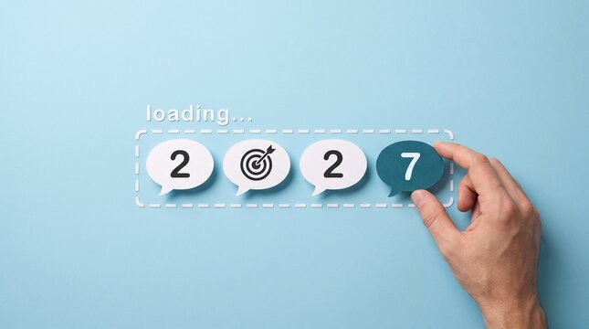 Goals 2027 concept, and goal setting for the new year. growth, readiness, and the journey toward achieving success and chance. progress loading bar and goal icon. Hand holding paper number seven.