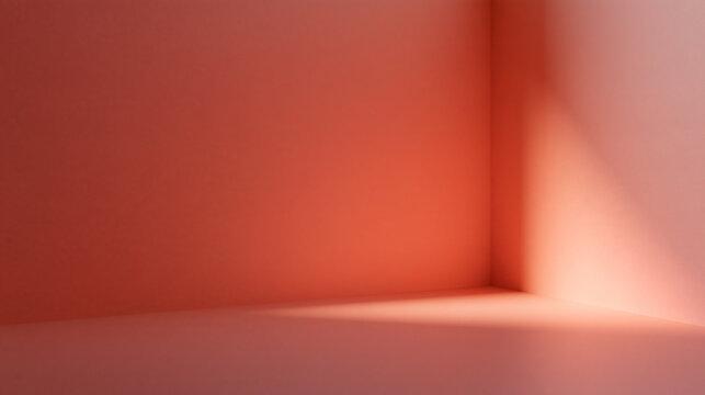 Empty Coral Pink Room Corner with Sunlight for Product Display