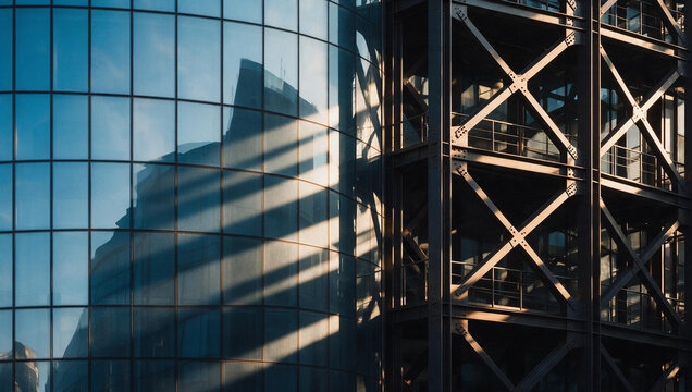 Modern Skyscraper Glass Facade with Steel Framework Structure