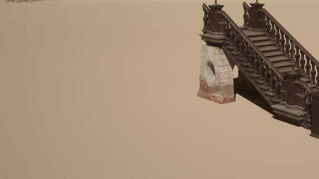 Stairs lead up from a solid base in a room with soft colors. The setting shows a minimal design with no other items around. Light directs focus on the stairs and base.