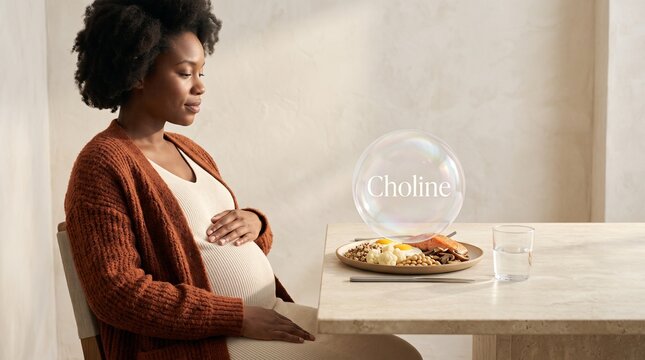 Pregnant woman enjoying a choline breakfast