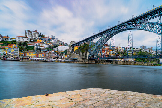Dom Luis I Bridge and Ribeira from the Riverbank