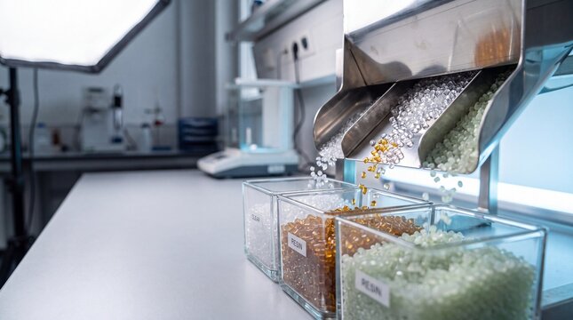 Industrial plastic pellets sorting machine in a research laboratory