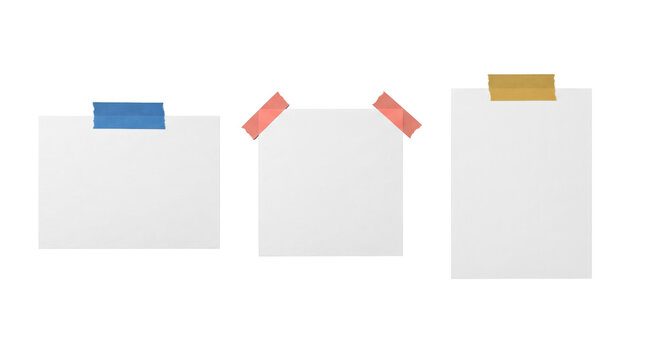 Blank white paper notes with colorful adhesive washi tape