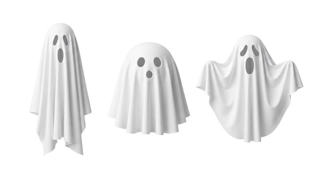 Set of spooky white sheet ghosts for Halloween decoration
