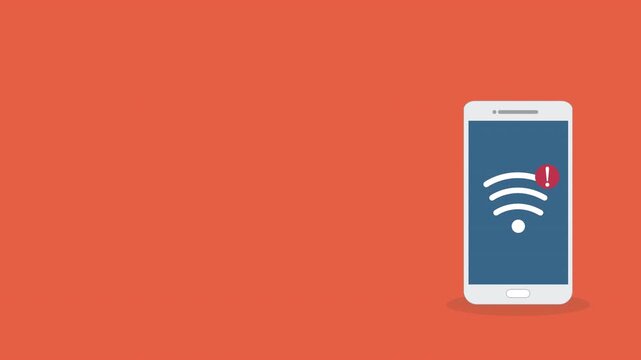 No Wi-Fi on smartphone with warning sign. 4K animation of a mobile phone showing wireless connection error, no internet, offline and network problem concept