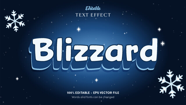 Blizzard rounded caps editable text effect, frosty white with navy inline and an ice blue echo layer