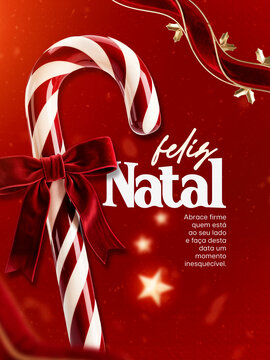 Feliz Natal Bengala de Acucar La&ccedil;o Post Card Insta Template Banner