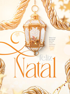 Feliz Natal Lanterna Dourada Post Card Insta Template Banner