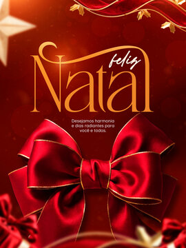 Feliz Natal La&ccedil;o Vermelho Brilhante Post Card Insta Template Banner