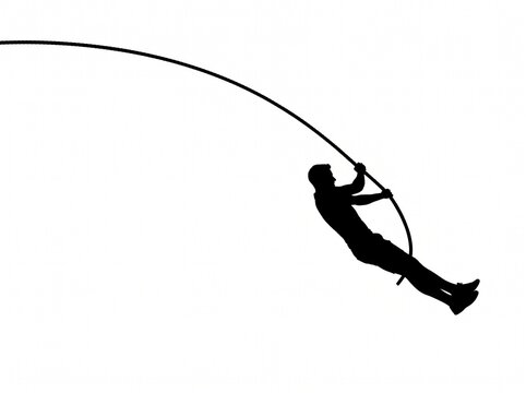Silhouette of an athlete performing a pole vault jump.