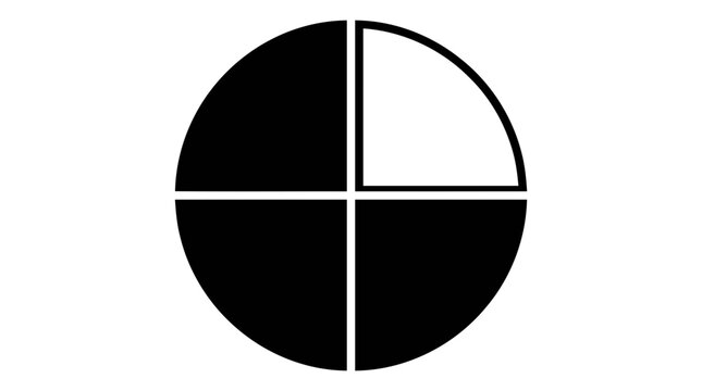 Vector illustration of circle divided into four quadrants with one section highlighted on a transparent background