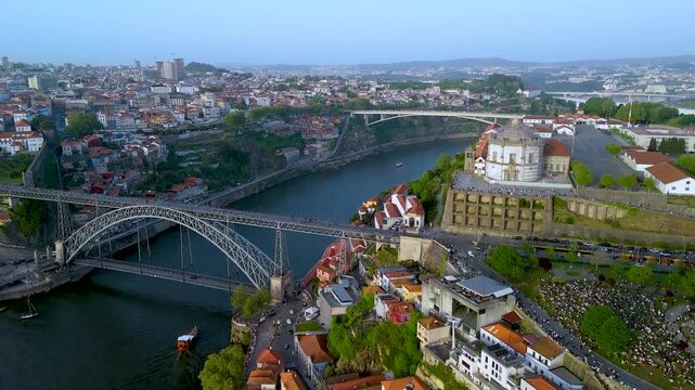 Dom Lu&iacute;s I Bridge and Serra do Pilar Above Porto's Rooftops