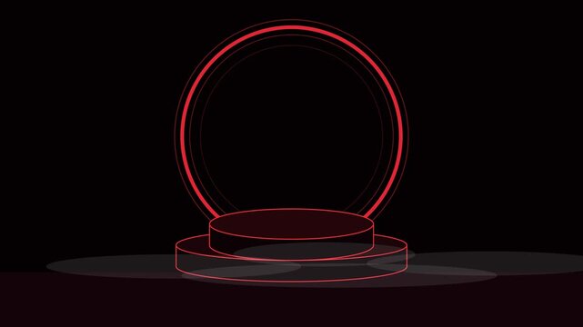 Glowing red neon ring podium with circular platform against dark