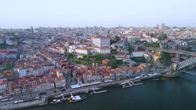Porto's Historic Waterfront and Dom Lu&iacute;s I Bridge from Above